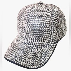 Full Bling! Silver Rhinestone Studded Baseball Cap - Adult OSFM